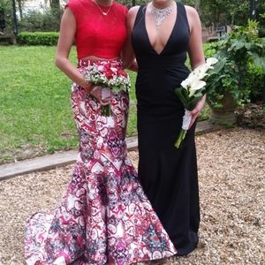 Red Prom Dress 2 piece, mermaid style print skirt